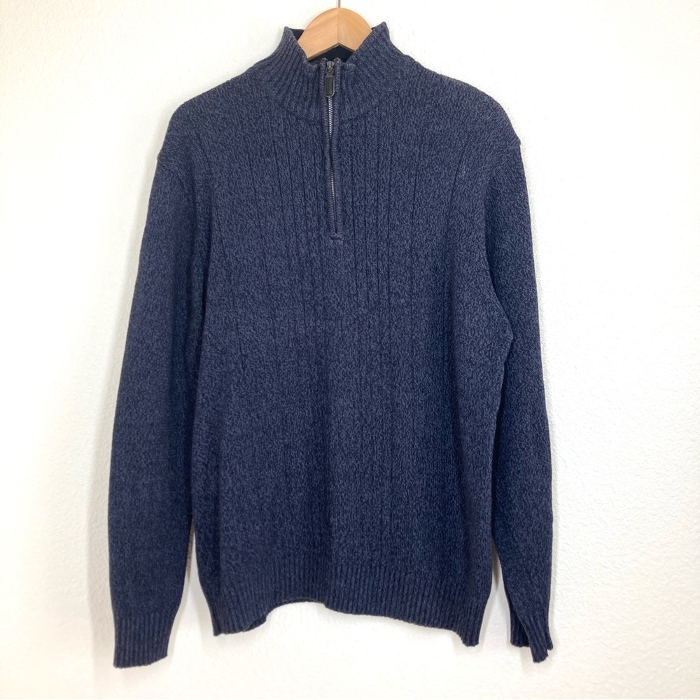 Oscar de la Renta Mens  1/4 zip sweater XL Pull Over Navy Minimalist old money